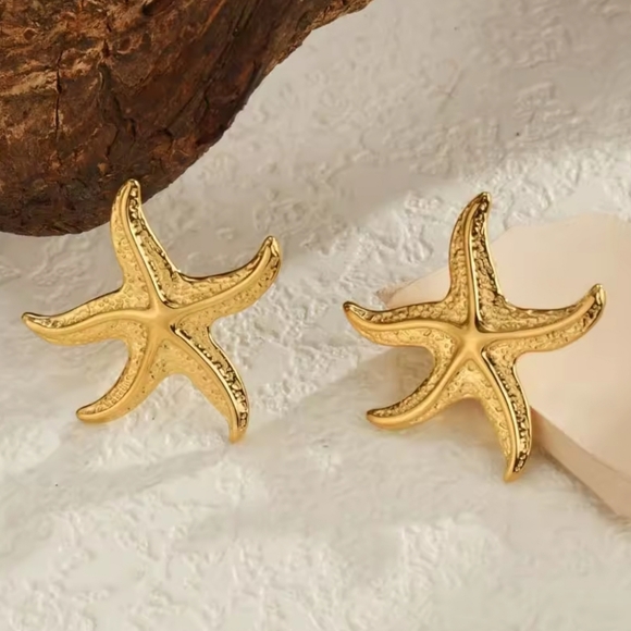 Golden Starfish Earrings - Picture 9 of 9